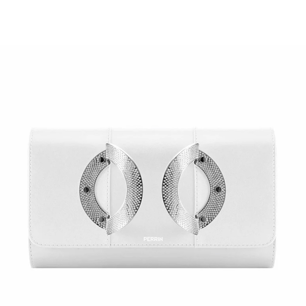 Perrin Paris La Croisette  Strass White Leather Clutch With Swarovski Cr… - Picture 7 of 16